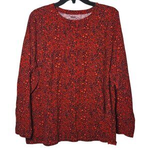 Sonoma Womens Red Floral Everyday Long Sleeve Tee Plus Size 2X Boho Cottage Fall